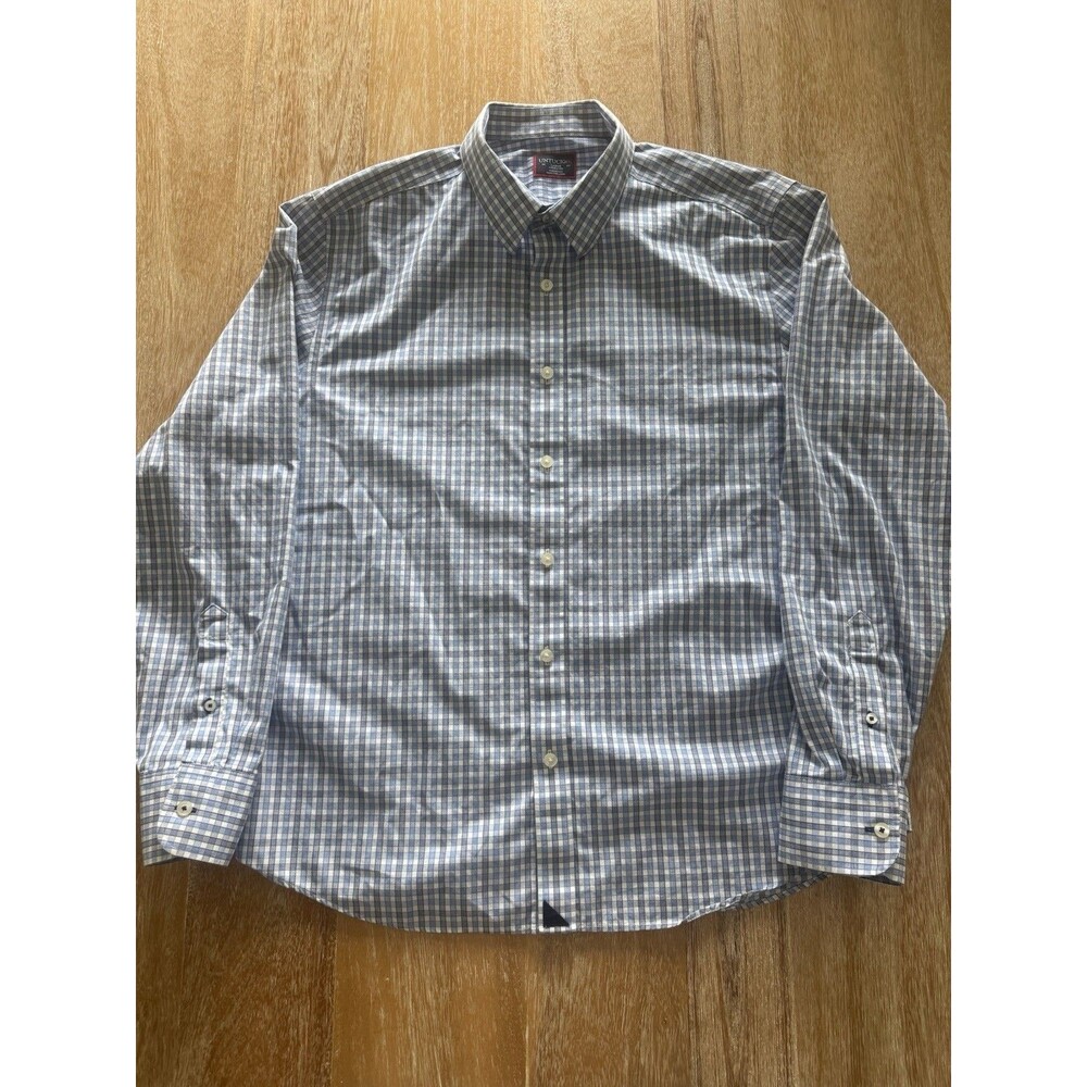 UNTUCKit Shirt Mens Large Blue White Check Plaid Wrinkle Free Button Down L
